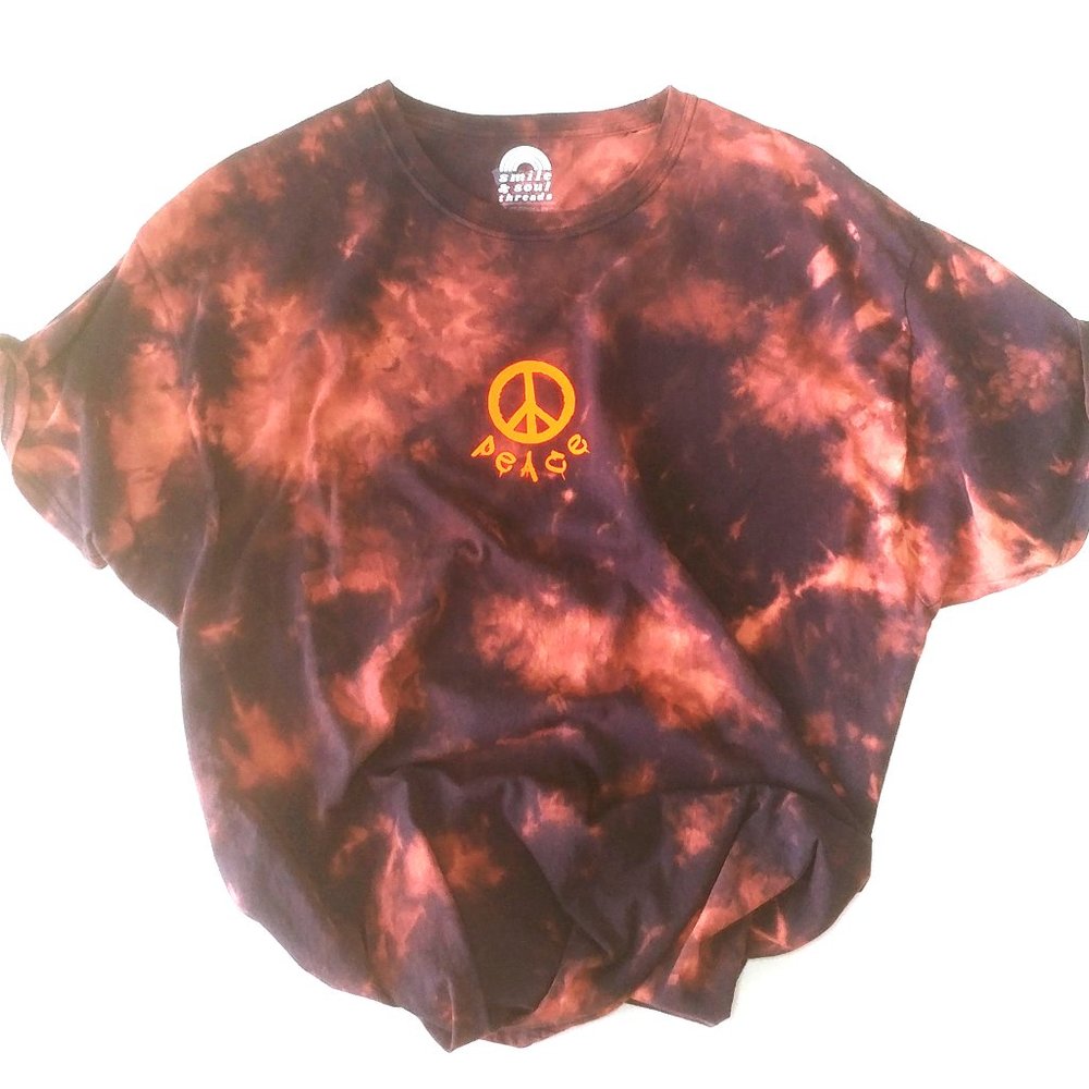 Peace Neon Orange Bleached T-Shirt